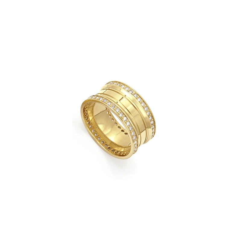 ALIANÇA LAÇOS ETERNOS BORDA LARGA CRAVADA COM DIAMANTES EM OURO 18K