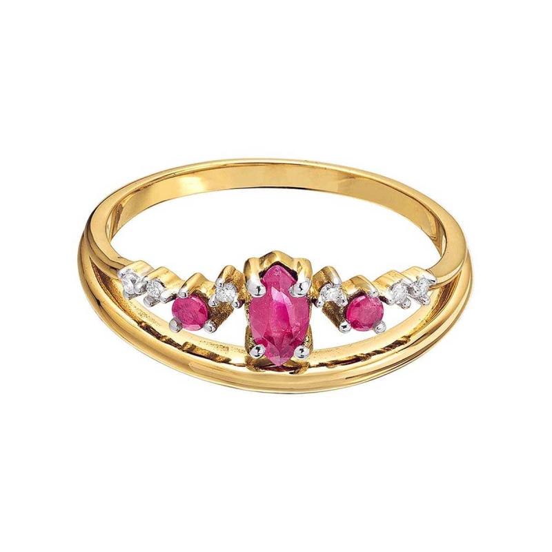 ANEL EM OURO 18K COM RUBI E DIAMANTES 0,03CT