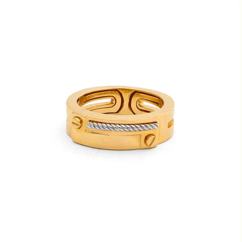 ANEL CORDA EM OURO AMARELO E BRANCO 18K