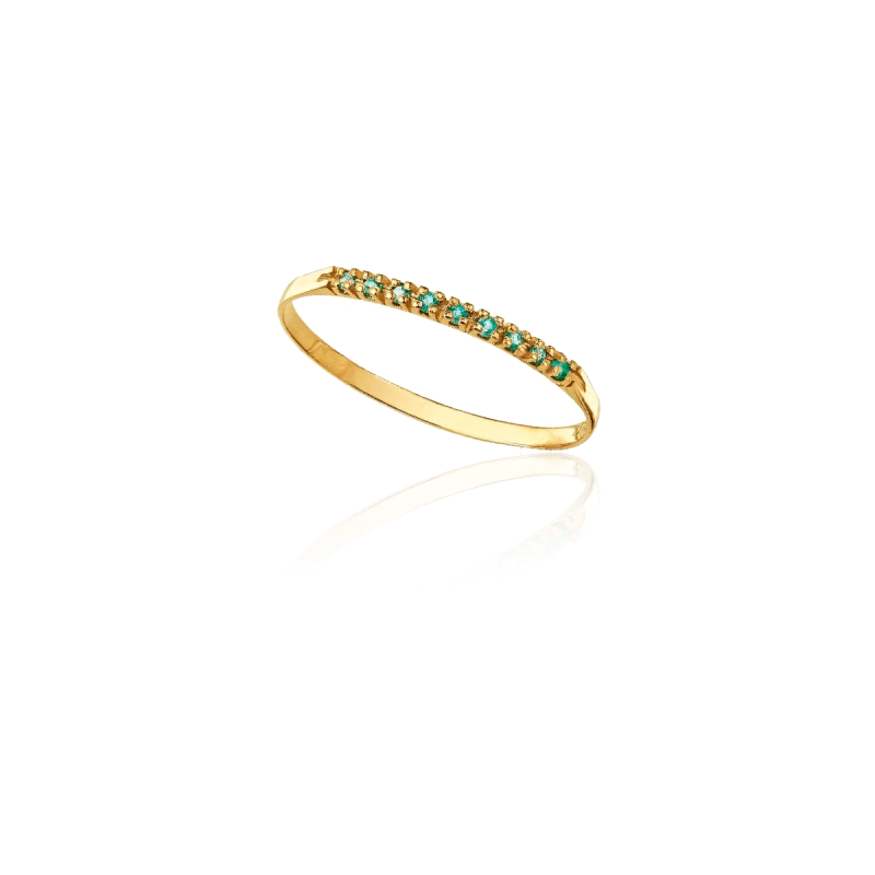 ANEL MEIA ALIANÇA EM OURO 18K COM ESMERALDAS 0,045CT