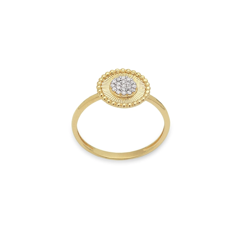 ANEL RADIANTE CÍRCULO DIAMANTADO OURO 18K COM DIAMANTES