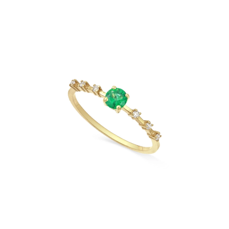 ANEL SOLITÁRIO ENCANTO EM OURO 18K COM ESMERALDA E DIAMANTES 0,048CT.