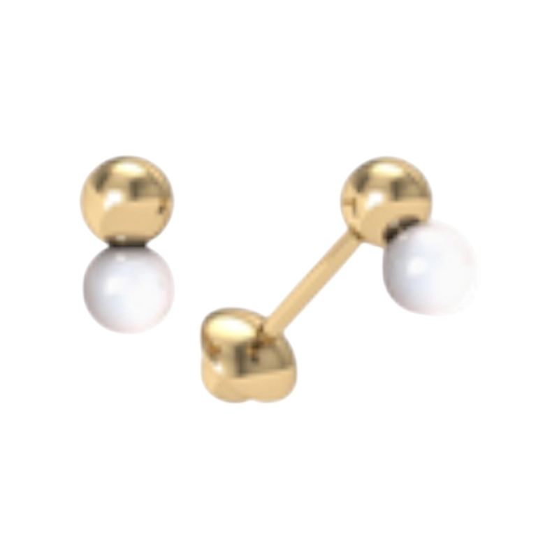 Brinco Duas Bolas Ouro 18k e Pérola