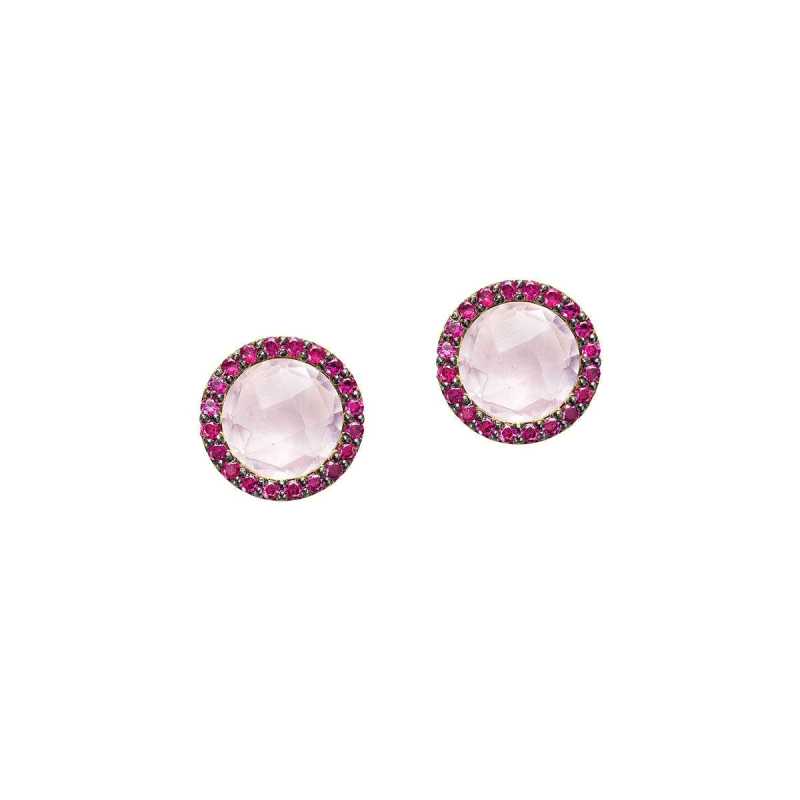 BRINCO REDONDO EM OURO 18K COM QUARTZO ROSA E CORÍNDON