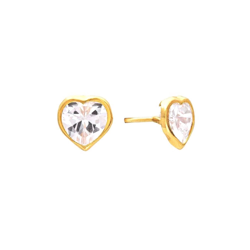 Brinco Coração em Ouro 18K  Com Zircônia