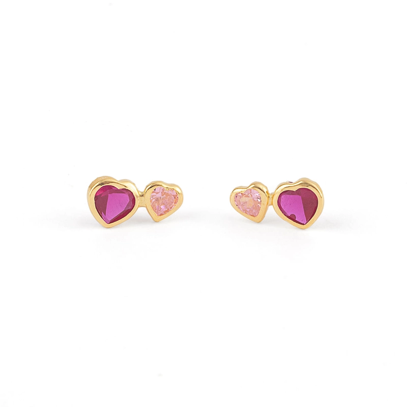 BRINCO CORAÇÕES EM OURO 18K COM ZIRCÔNIAS