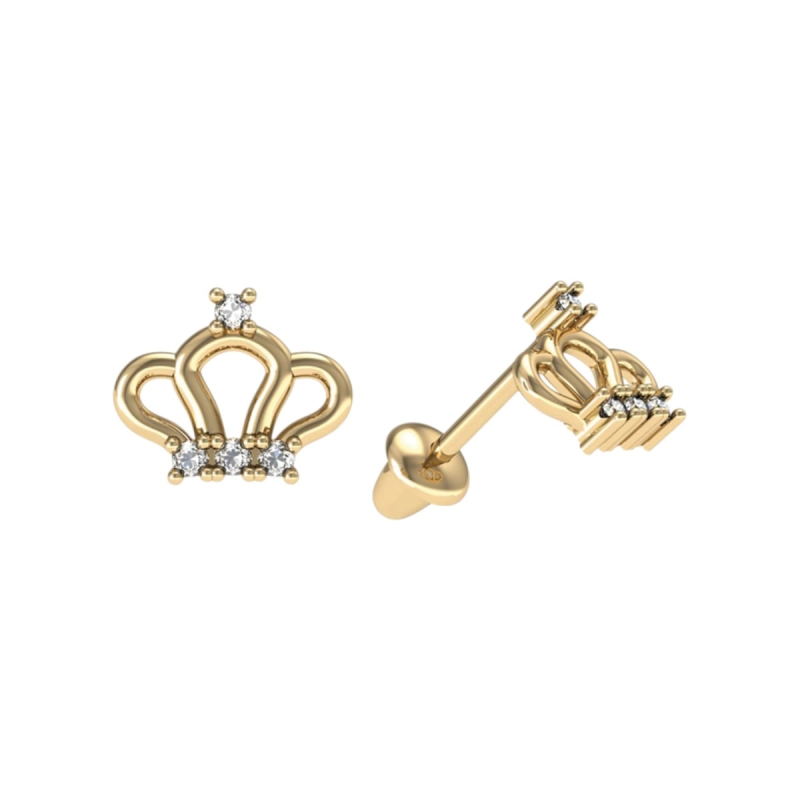 Brinco Coroa Ouro 18k Com Diamantes