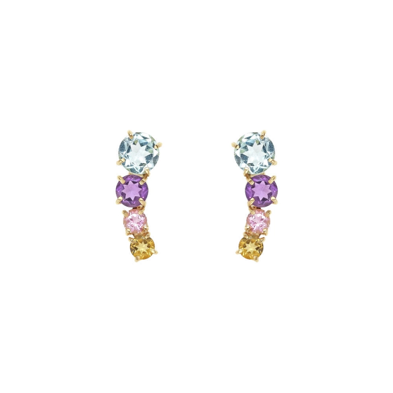 BRINCO EARCUFF MIX GEMAS EM OURO 18K