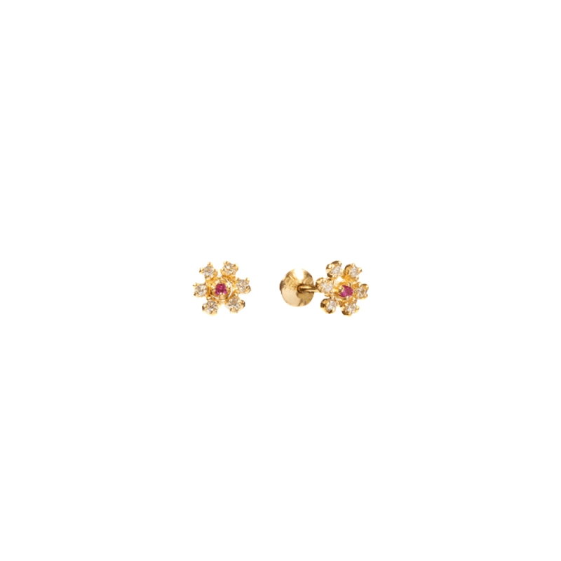 Brinco Flor Com Zircônia Em Ouro 18k