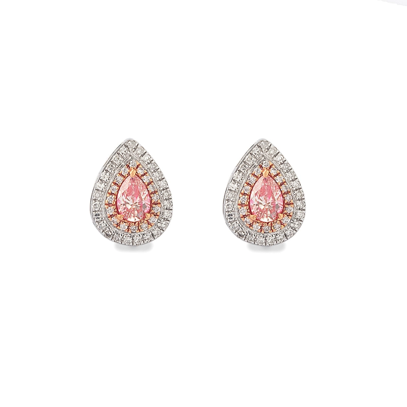 BRINCO GOTA DIAMANTE ROSA OURO BRANCO 18K