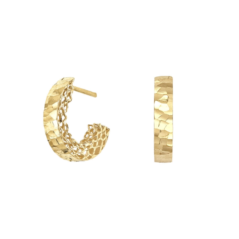 BRINCO MEIA ARGOLA MARTELADA DIAMANTADA EM OURO 18K