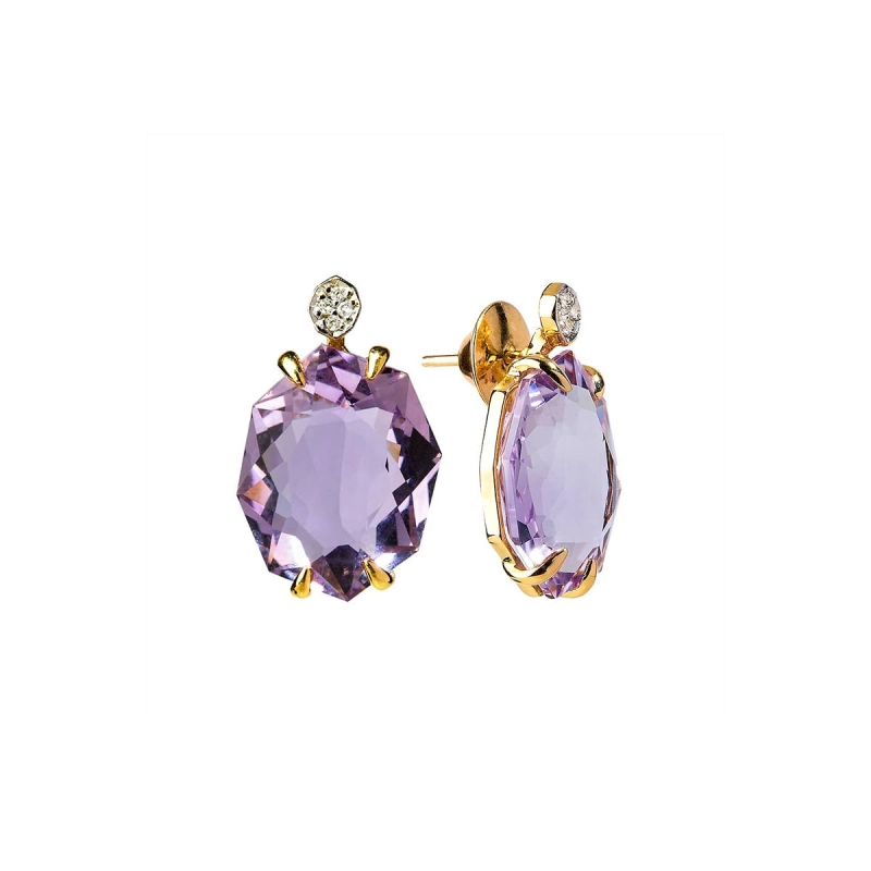 BRINCO PEDRA AMETISTA COM DIAMANTES 0,04CT - LINHA SÁBIA