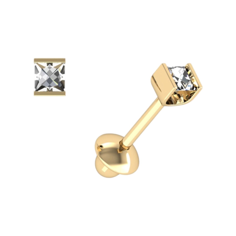 Brinco Princess Quadrado Ouro 18k Com Diamantes