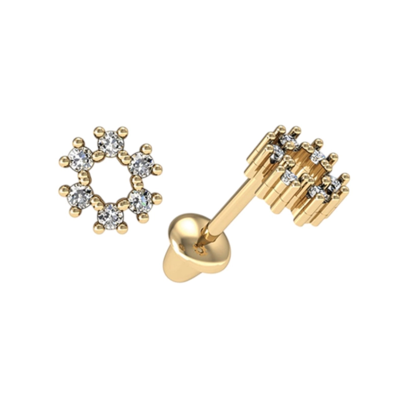 Brinco Redondo Pequeno Ouro 18k Com Diamantes