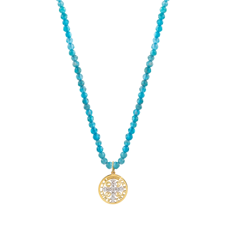 COLAR APATITA PLACA SÃO BENTO OURO 18K