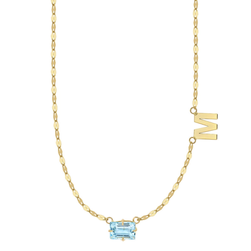 COLAR BAGUETE TOPÁZIO COM LETRA M EM OURO 18K 45CM