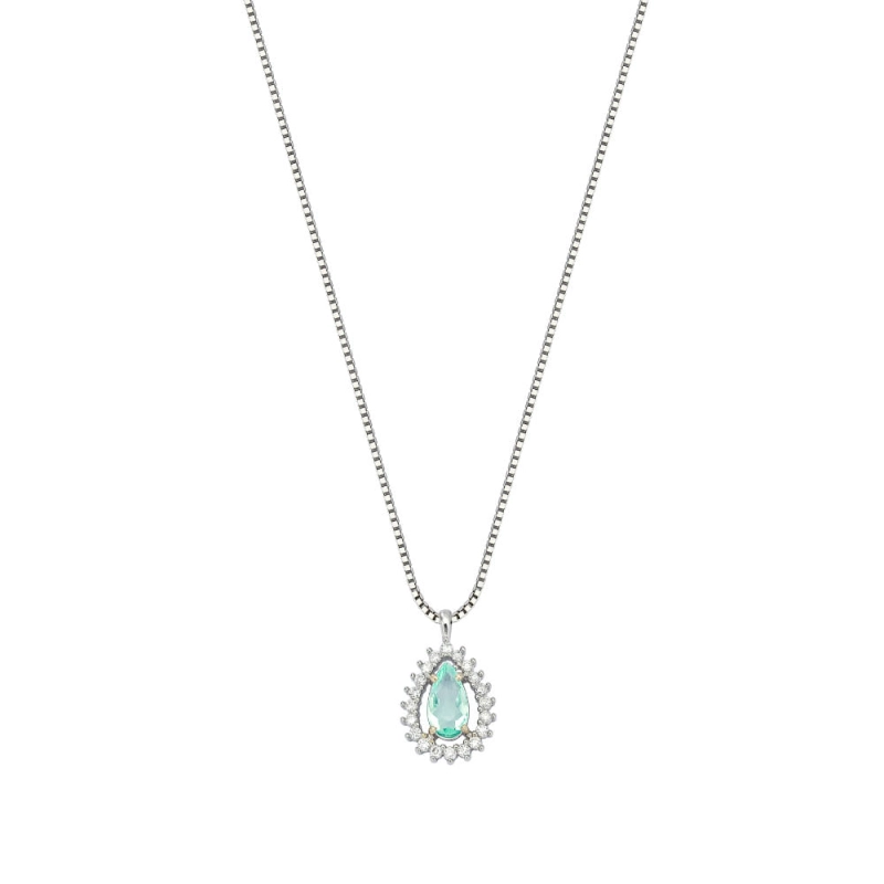 Gargantilha Gota Em Ouro Branco 18k Com Turmalina Paraíba e Diamantes 0,06cts 47cm.