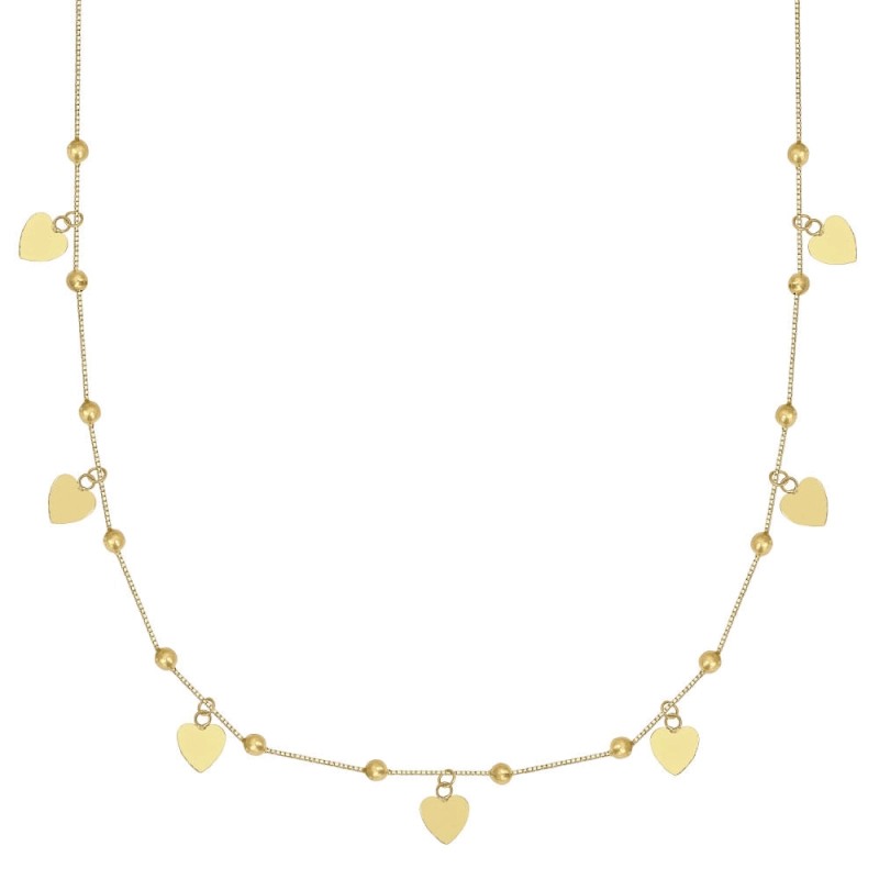 COLAR LUZ CORAÇÕES E BOLAS EM OURO 18K 46CM