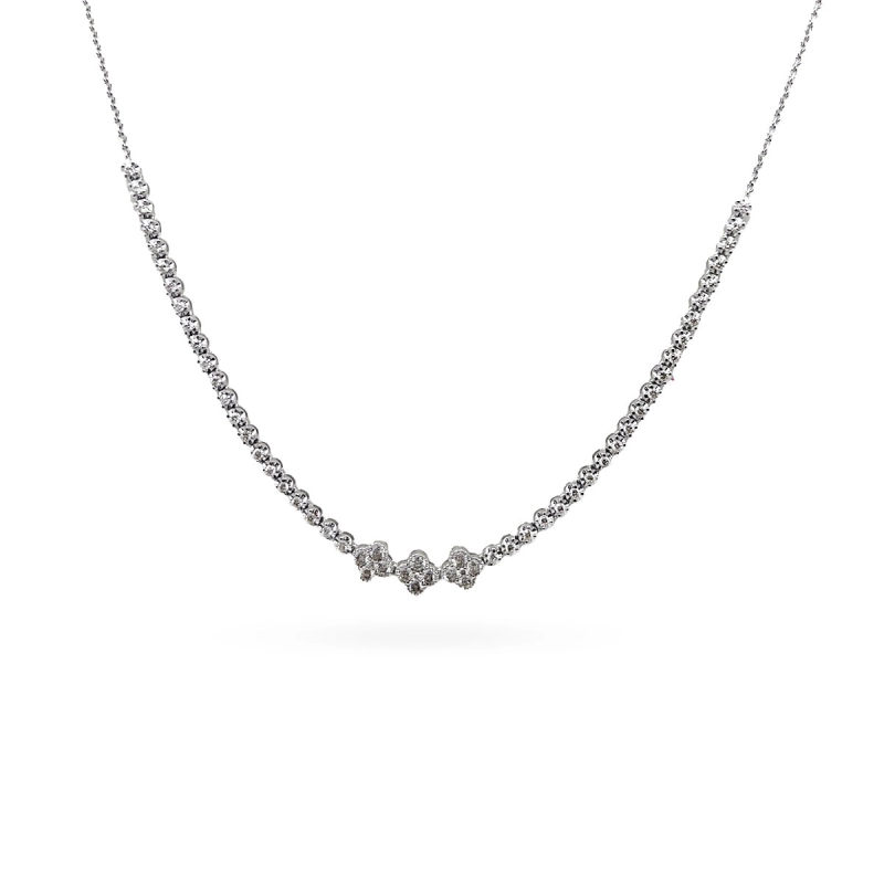 COLAR MEIA RIVIERA FLOR COM DIAMANTES EM OURO BRANCO 18K 40CM