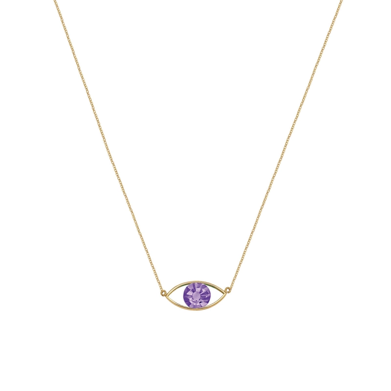 COLAR OLHO GREGO EM OURO 18K COM AMETISTA 45CM