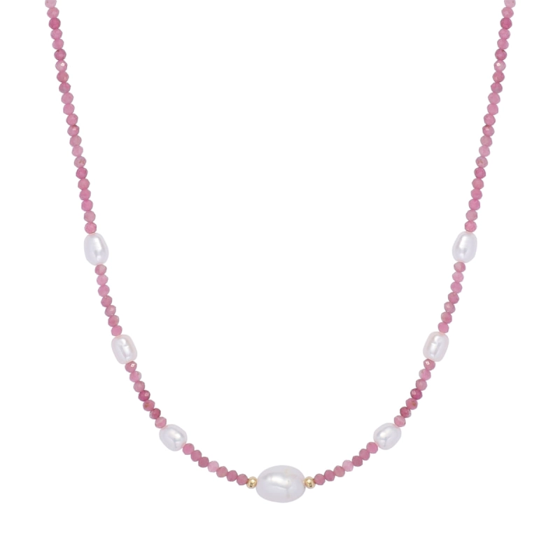 COLAR PÉROLAS E TURMALINA ROSA E DUAS ESFERAS EM OURO 18K 40CM