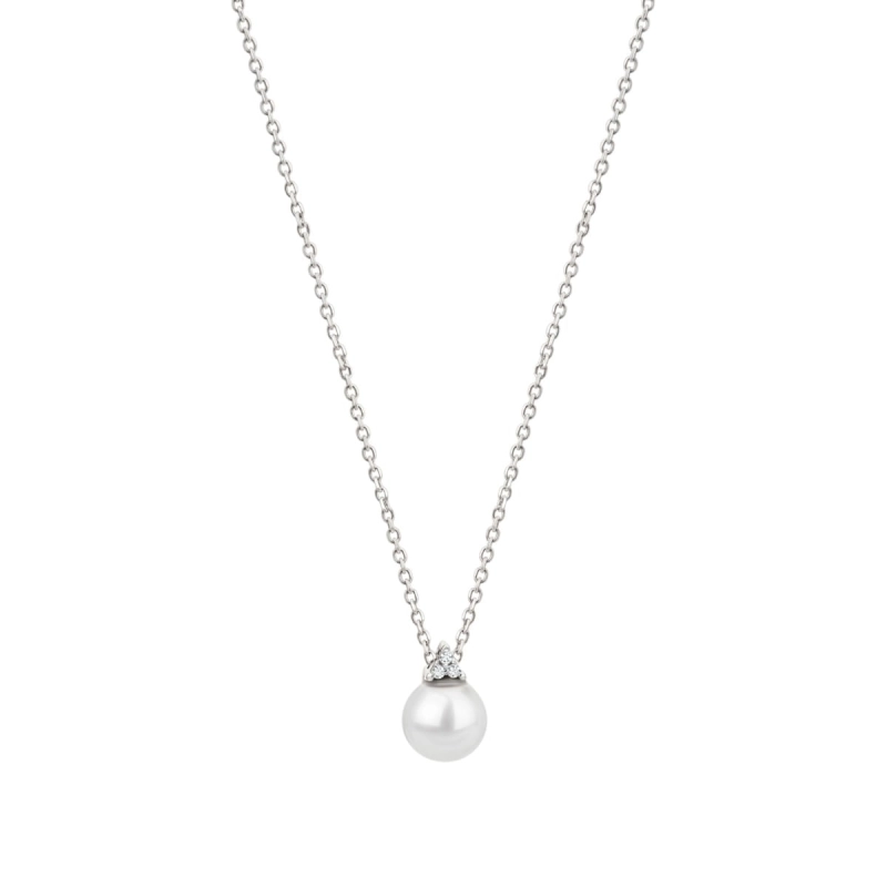 Colar Pérola e Diamantes Ouro Branco 18k