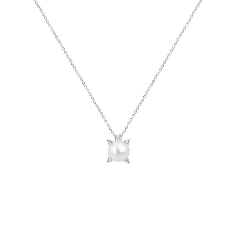 Colar Pérola e Diamantes Ouro Branco 18k