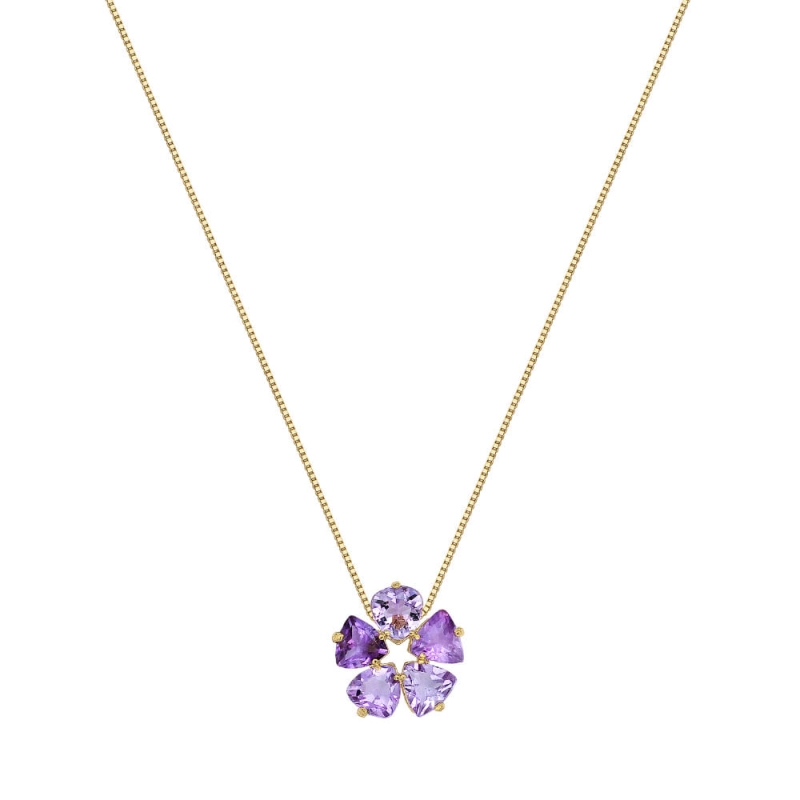 COLAR TREVO AMETISTA EM OURO 18K 45CM