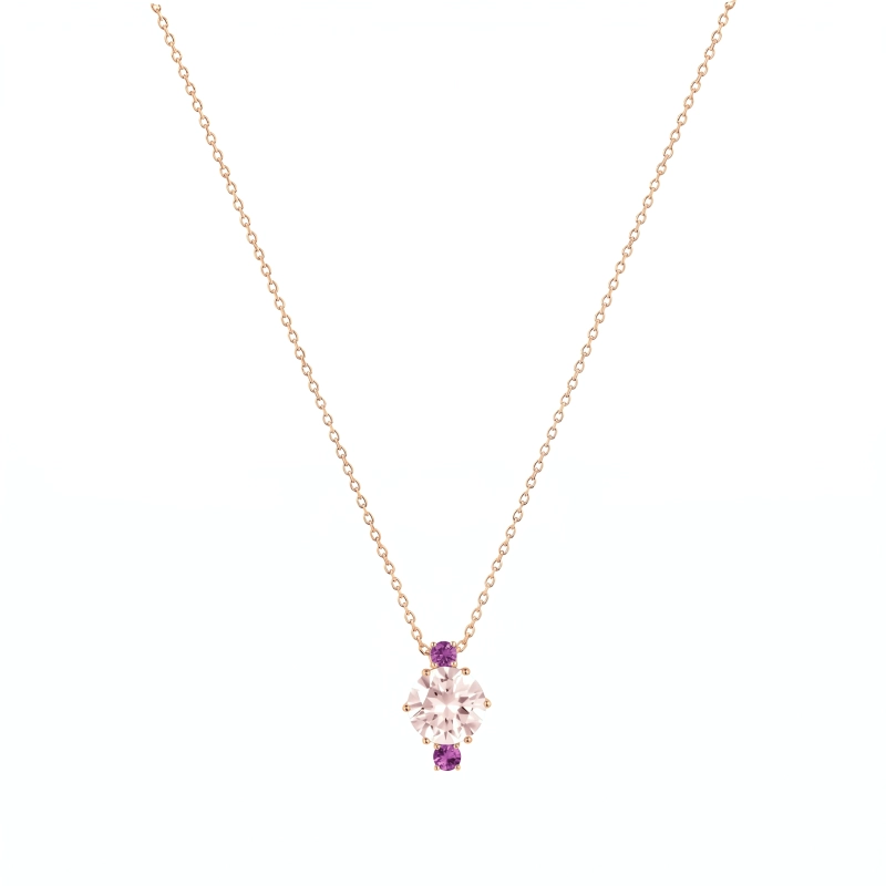 Colar Turmalina Rosa e Morganita Em Ouro 18k