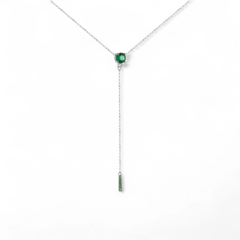 COLAR Y OURO BRANCO 18K COM TSAVORITA,ESMERALDA E DIAMANTE