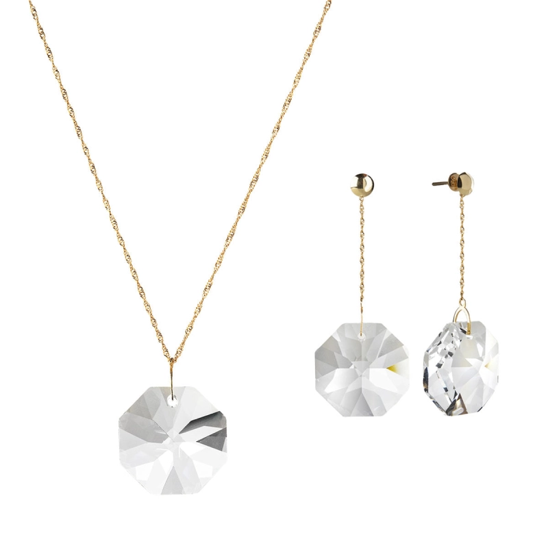 CONJUNTO COLAR E BRINCO EM OURO 18K COM CRISTAL SWAROVSKI