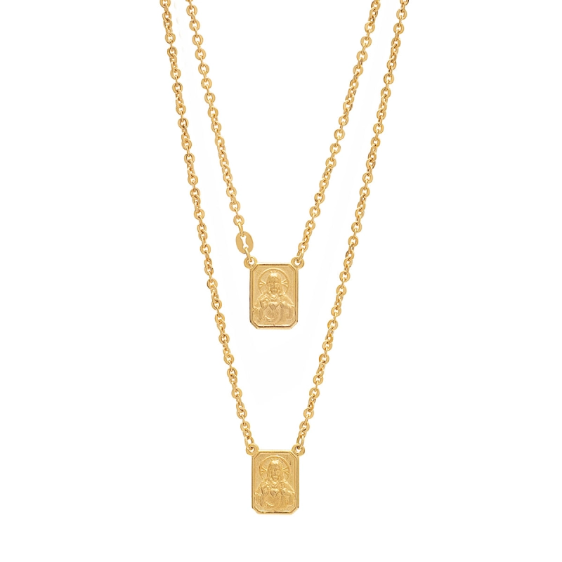 Colar Escapulário Céu Duplo Ouro 18k Sagrado Coração