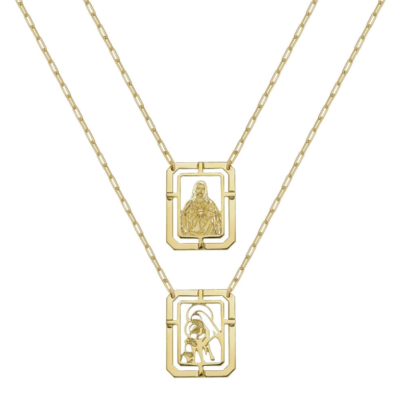 ESCAPULÁRIO NSRA DO CARMO SAGRADO CORAÇÃO DE JESUS EM OURO 18K 60CM