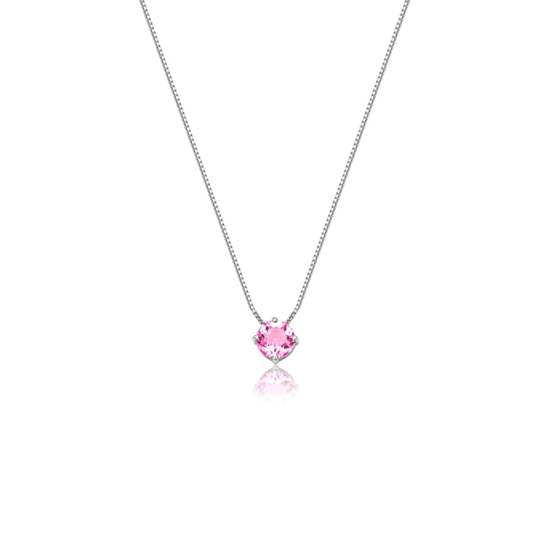 Gargantilha Prata 925 Ponto de Luz Zirc Rosa Sky Ródio 45cm