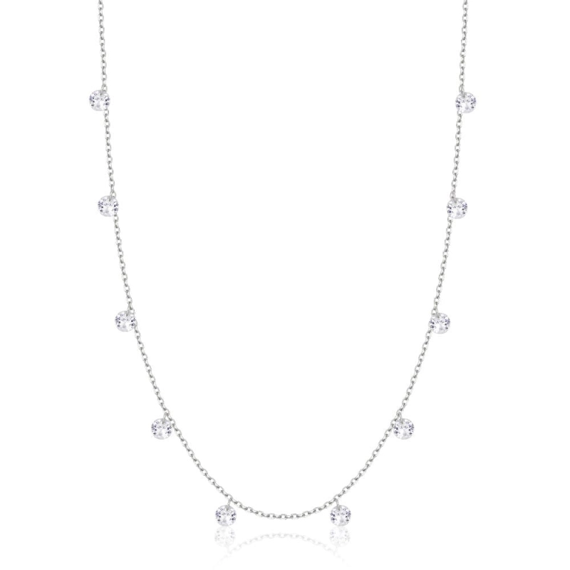 Gargantilha em Prata 925 Zircônias 40/45cm e Ródio