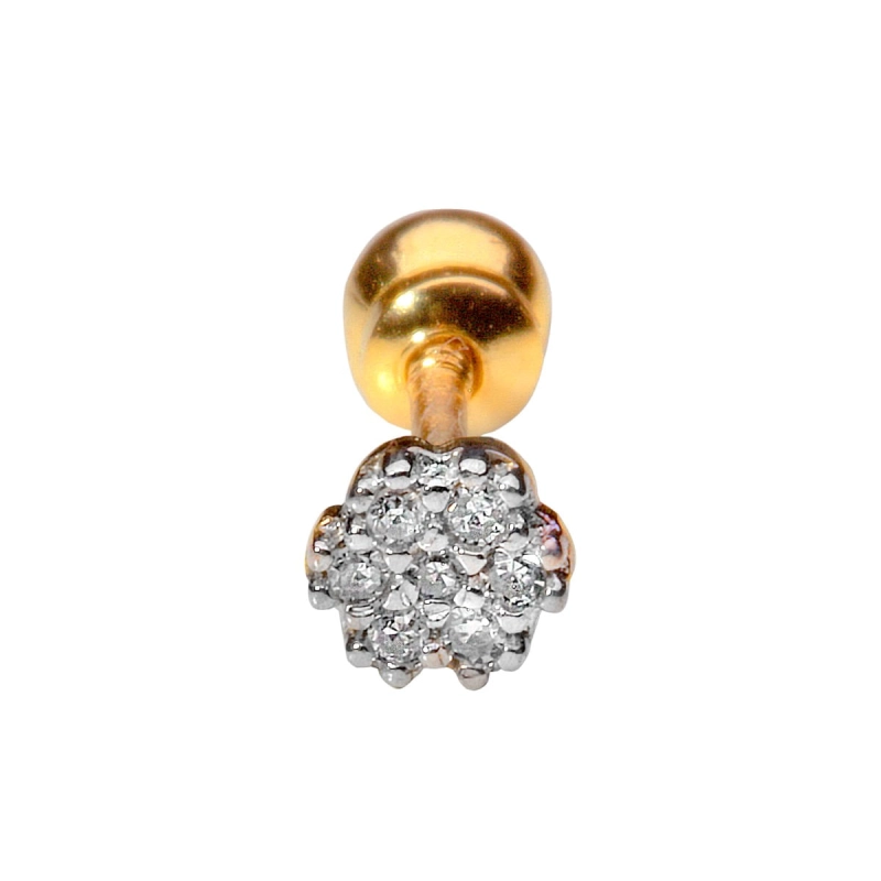 PIERCING FLOR EM OURO 18K COM DIAMANTES 0,021CT
