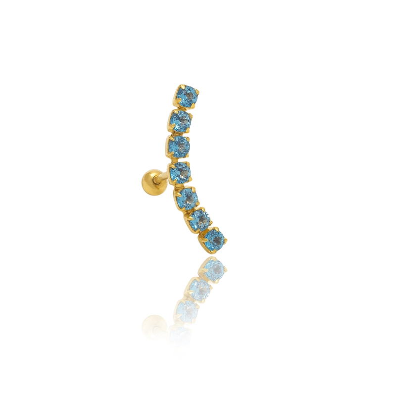 Piercing Riviera Em Ouro 18k Com Topázio Azul.