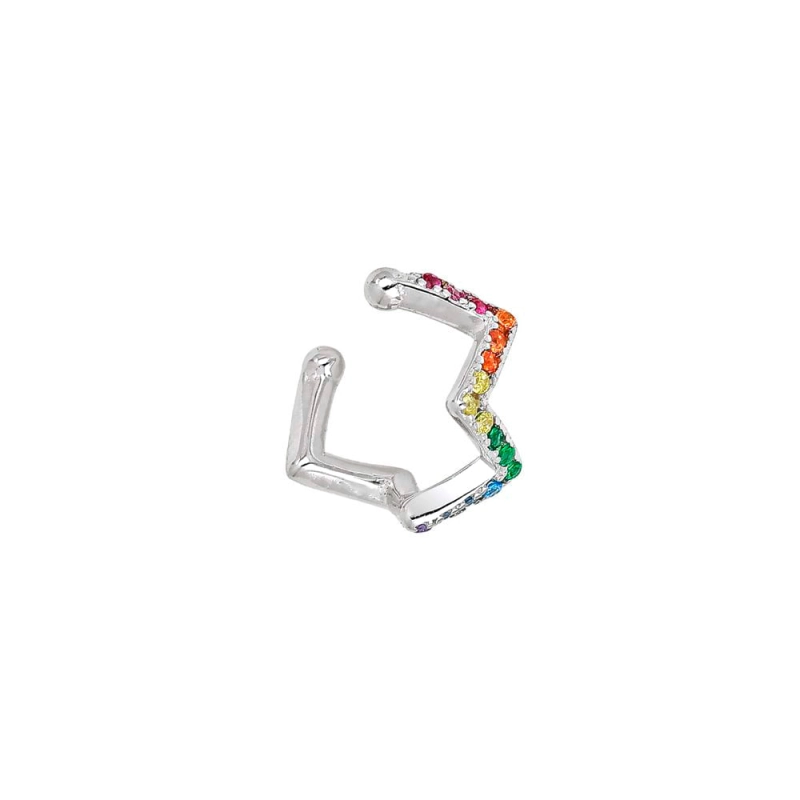 PIERCING ORELHA ZIGZAG COM ZIRCÔNIA COLORS EM PRATA 925 COM RÓDIO