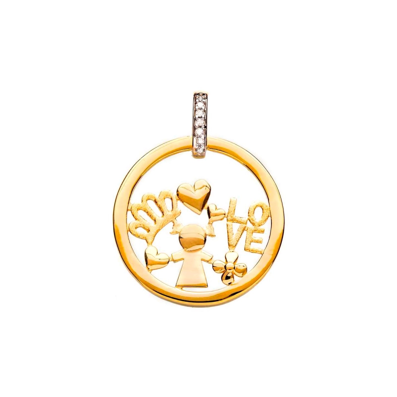 PINGENTE MANDALA MENINA EM OURO 18K  COM DIAMANTES 0,028CT