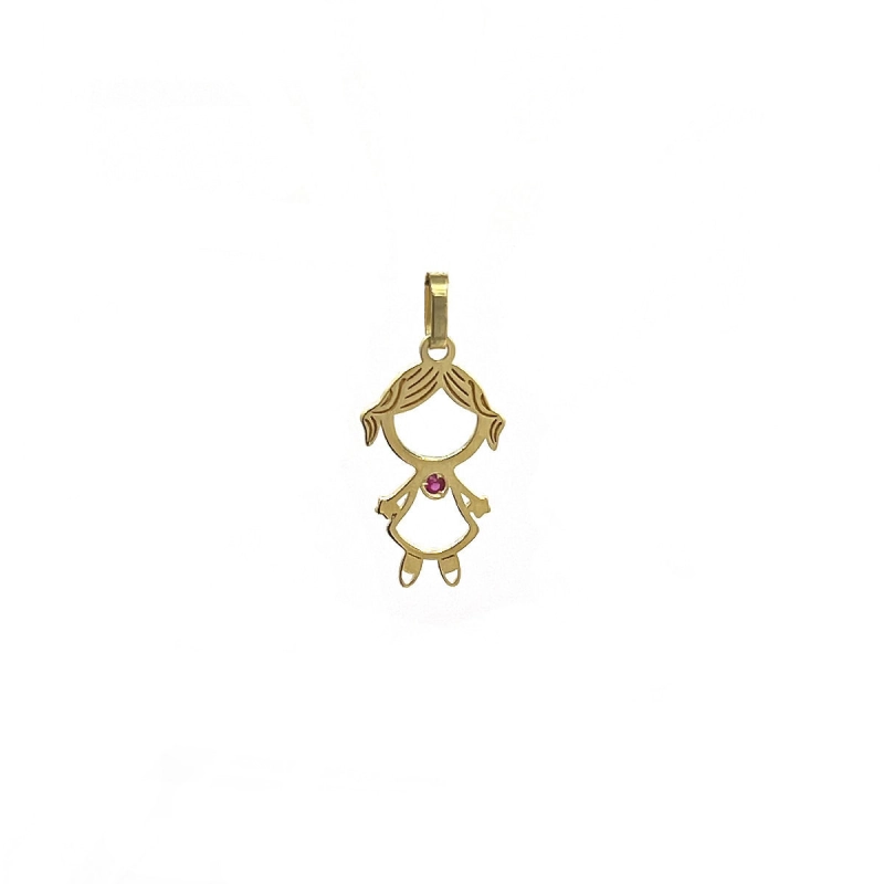 Pingente Menina Em Ouro 18k Com Rubi.