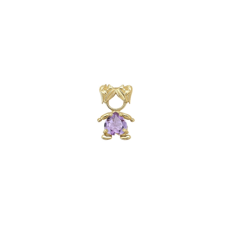 PINGENTE MENINA ELO EM OURO 18K COM AMETISTA