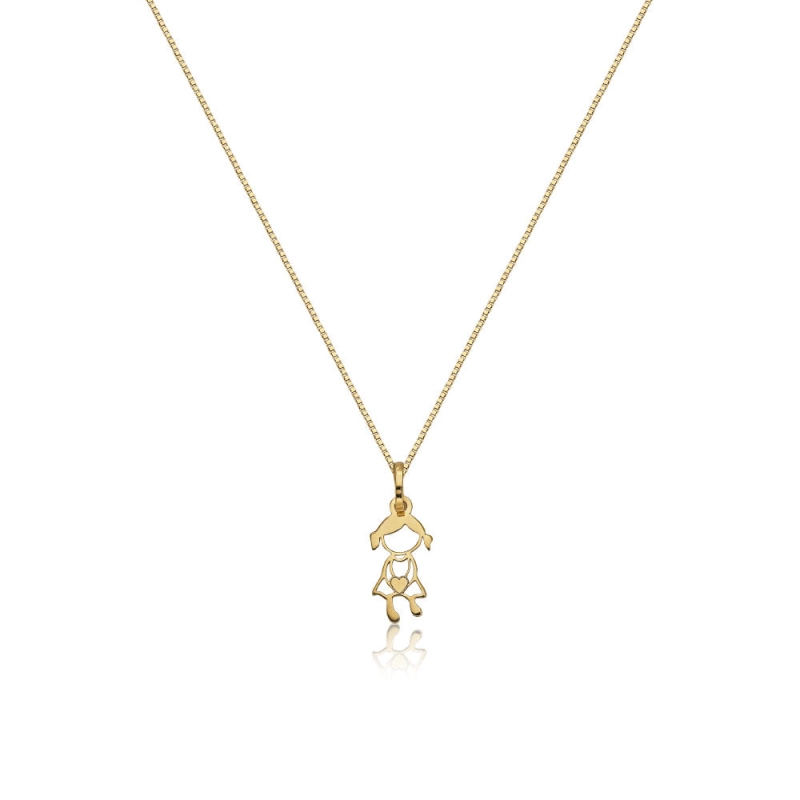 Pingente Menina Vazada Em Ouro 18k.