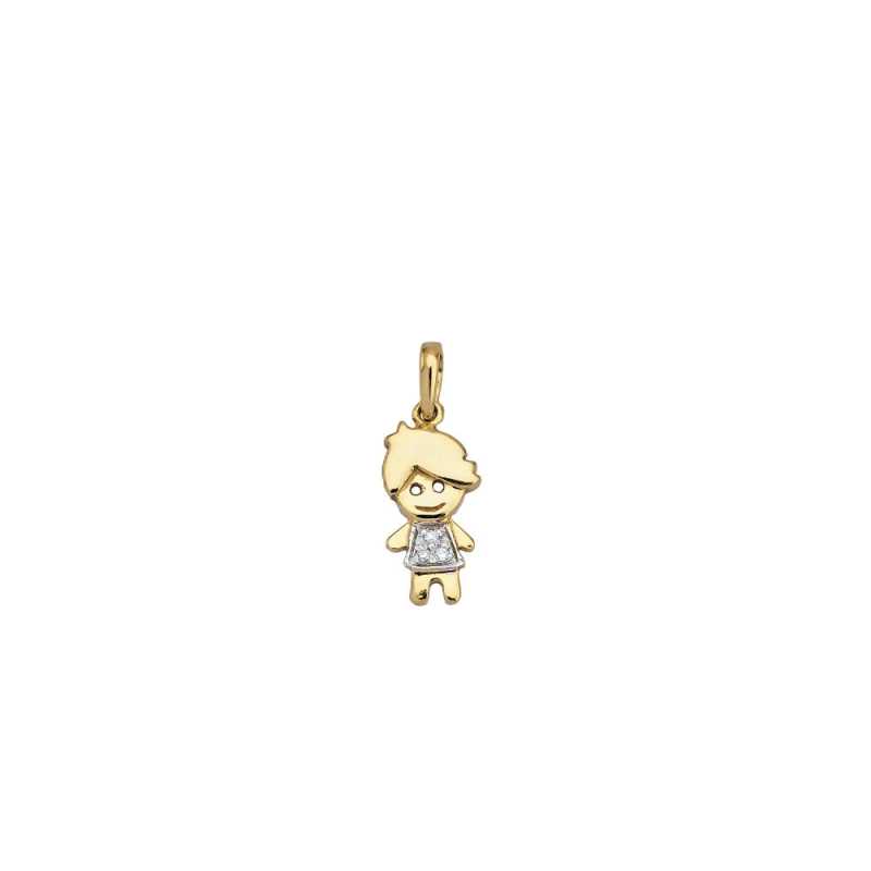 Pingente Menino Em Ouro 18k Com Diamantes 0,015cts.