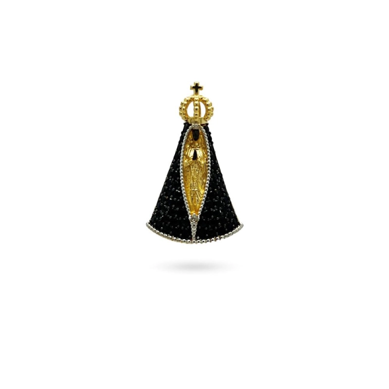 PINGENTE N.SRA. APARECIDA GRANDE DIAMANTE E SAFIRA OURO 18K