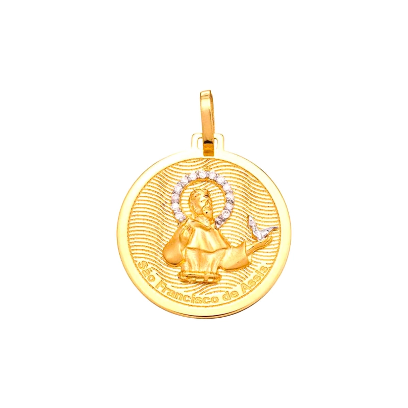 Pingente São Francisco de Assis em Ouro 18K (750) Com Diamantes.