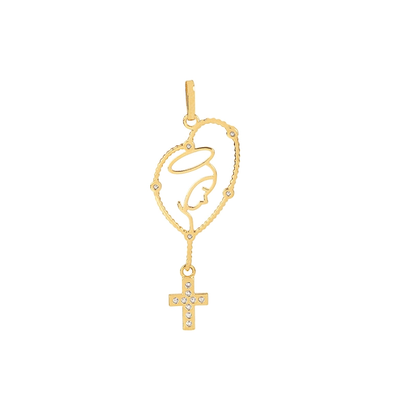 PINGENTE TERNURA DIVINA NOSSA SENHORA EM OURO AMARELO 18K COM ZIRCÔNIA