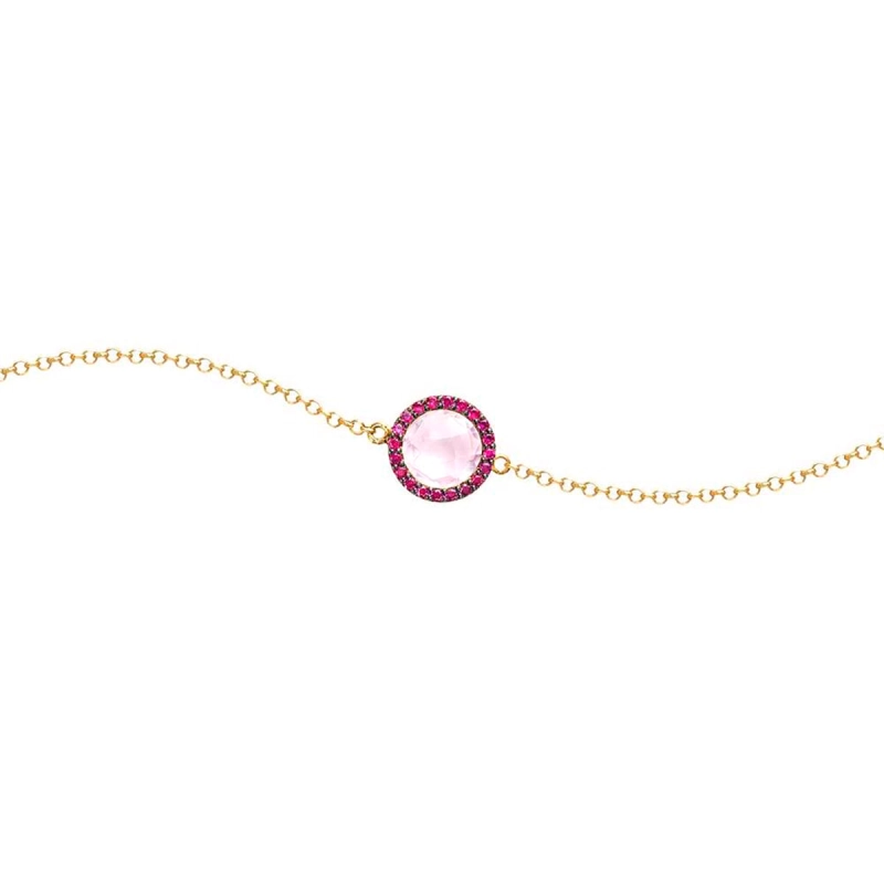 PULSEIRA EM OURO 18K  COM QUARTZO ROSA COM CORIDON