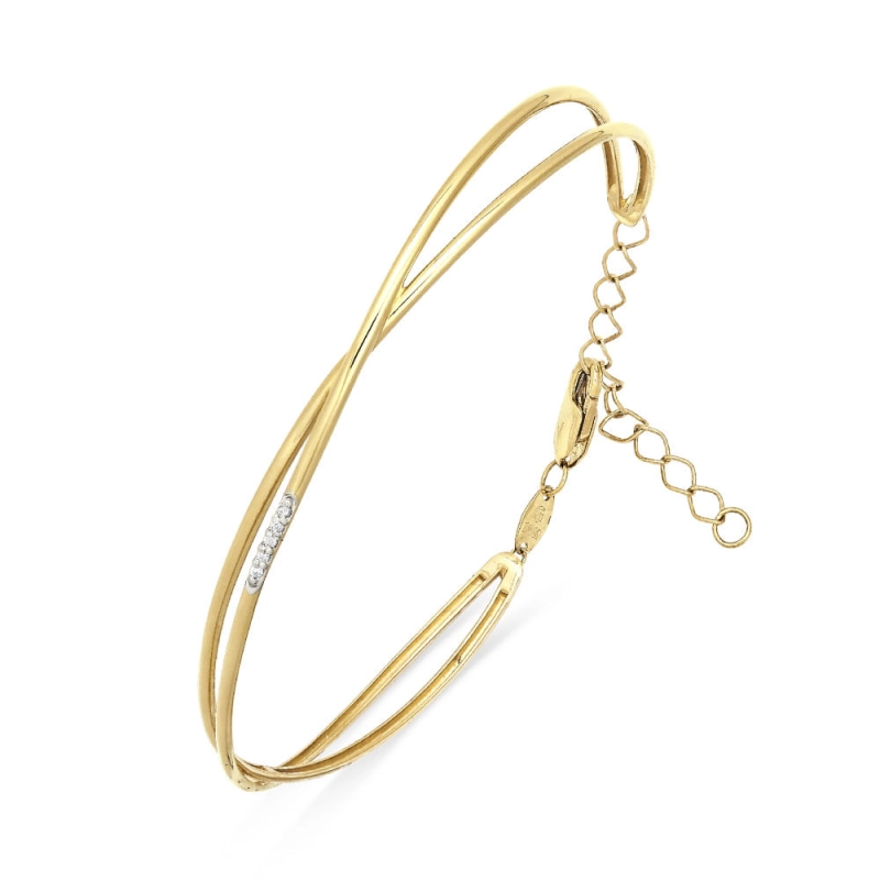 PULSEIRA BRACELETE LUZ COM FIO TRANÇADOS EM OURO 18K COM DIAMANTES 0,020CT