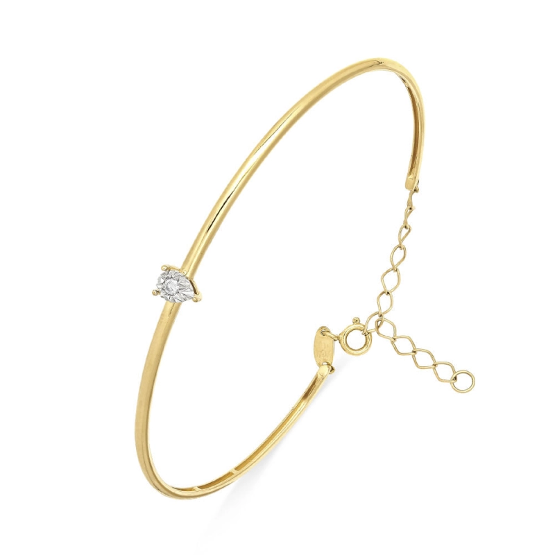 PULSEIRA BRACELETE SONHO EM OURO 18K GOTA COM RÓDIO E DIAMANTE 0,03CT