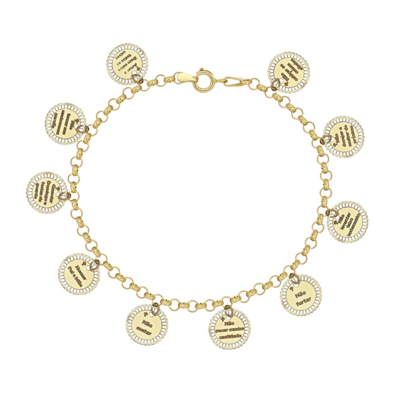 PULSEIRA DEZ MANDAMENTOS EM OURO 18K 19CM